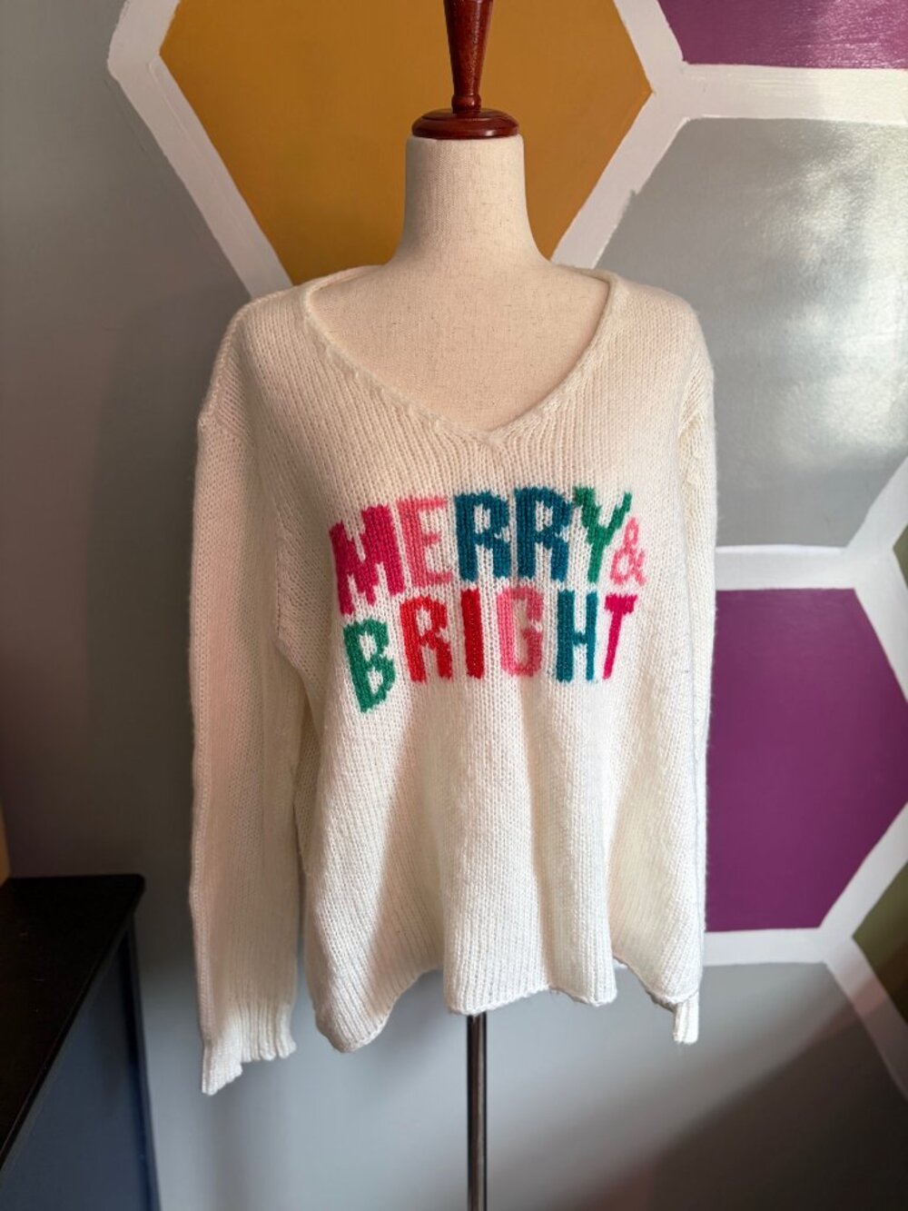 Wooden Ships Merry & Bright Knit Sweater Ivory V-Neck